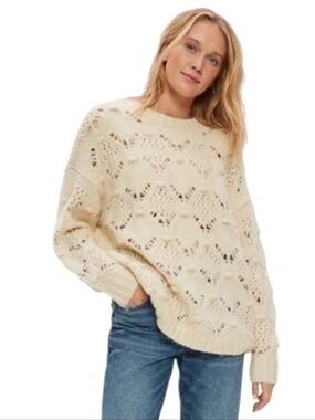 NWT American Eagle Overdized Wool Blend Pointelle Cream Sweater